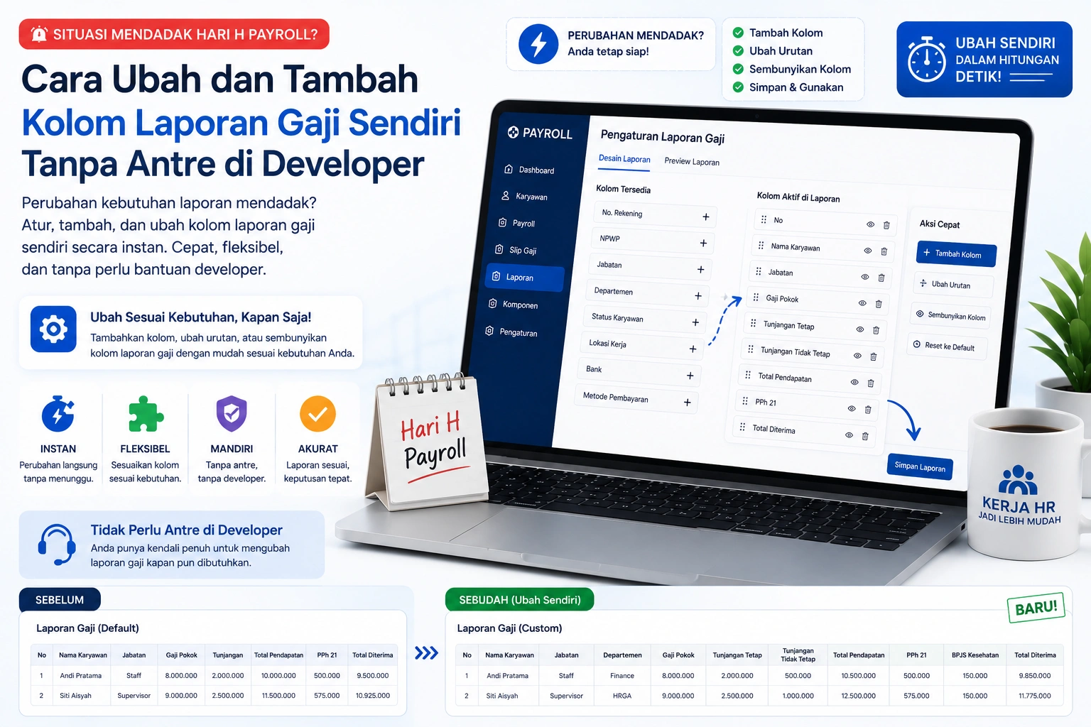 Custom Kolom Kolom Laporan Gaji Sendiri Tanpa Antre di Developer