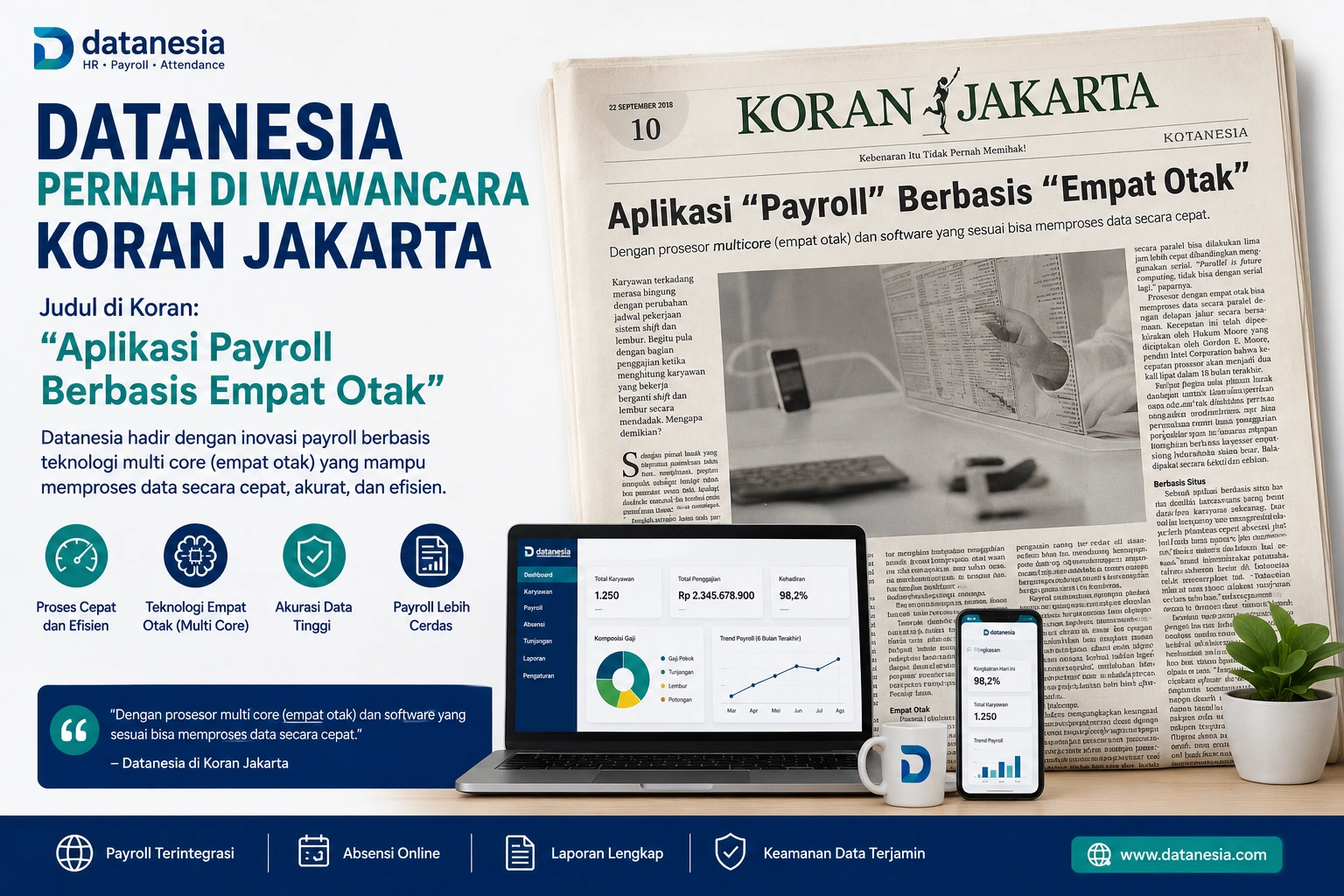 Datanesia Pernah Diliput Koran Jakarta dengan Judul Aplikasi Payroll Berbasis Empat Otak