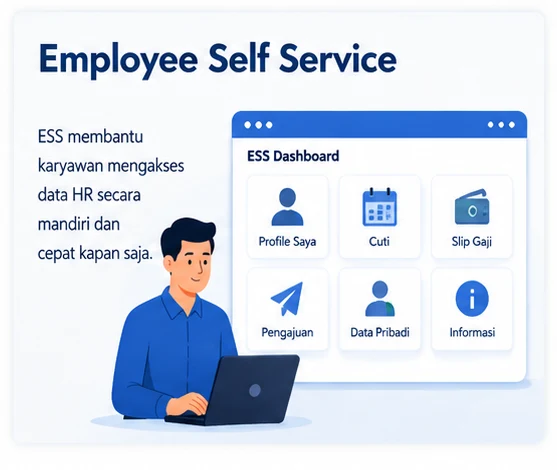Tampilan modul Employee Self Service ESS pada sistem HRIS untuk karyawan