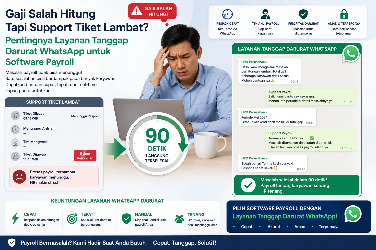 Layanan tanggap darurat WhatsApp untuk software payroll membantu menyelesaikan kesalahan perhitungan gaji karyawan dengan cepat dan akurat