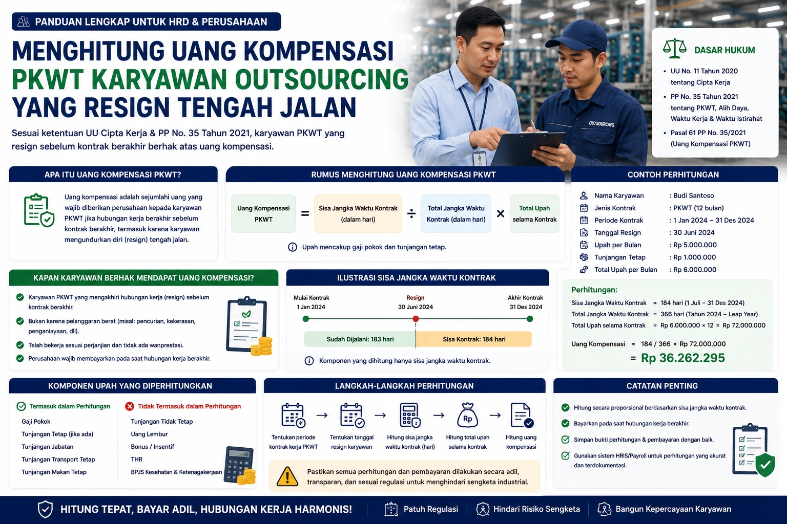 Cara Menghitung Uang Kompensasi PKWT Karyawan Outsourcing yang Resign Tengah Jalan Sesuai UU Cipta Kerja