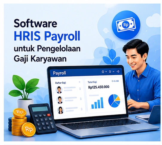 Tampilan dashboard software HRIS dan payroll untuk pengelolaan gaji karyawan