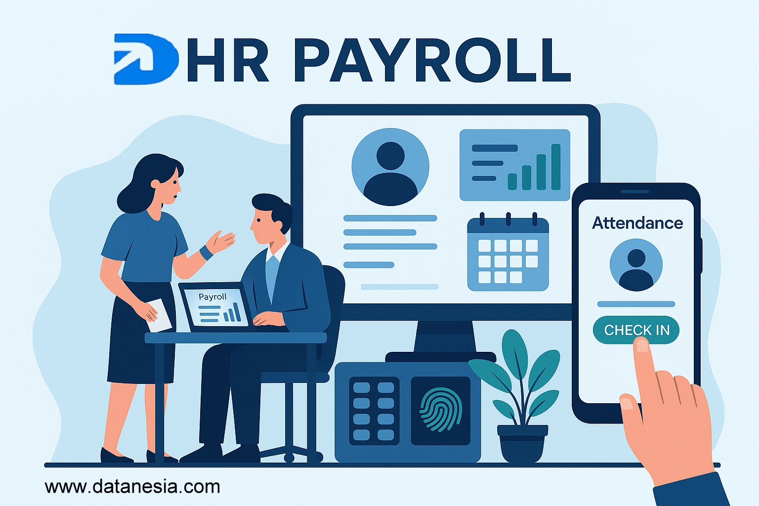 Tampilan dashboard software HRIS dan payroll untuk pengelolaan gaji karyawan