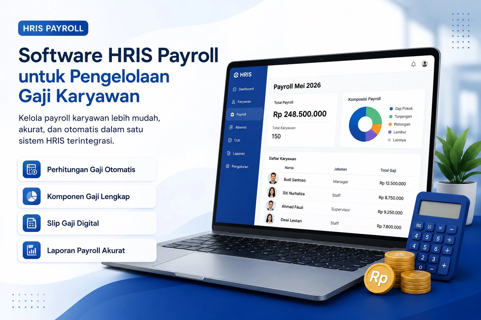 Software HRIS payroll untuk otomatisasi perhitungan gaji karyawan
